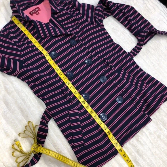 Merona EUC Navy & Pink Striped Double Breasted Knit Jacket w/Tie Belt Large - Picture 13 of 14